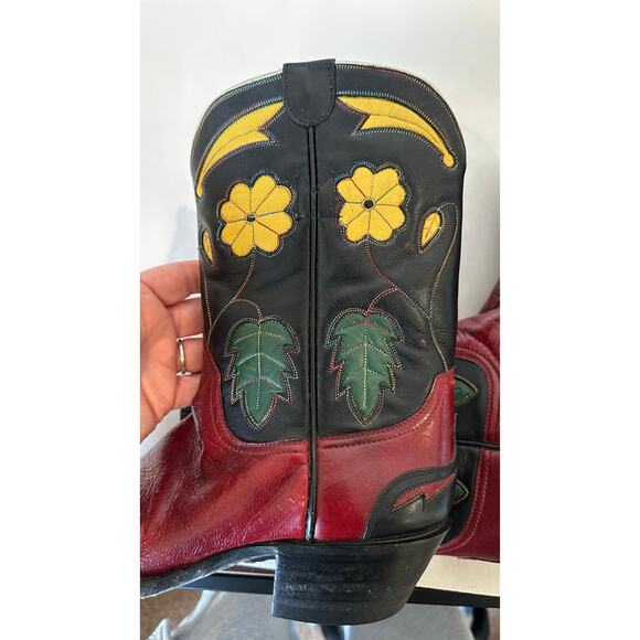 Stallion Women’s Custom Red Floral Peewee Cowgirl Boots Cowboy Leather Vintage 5 - Picture 11 of 16